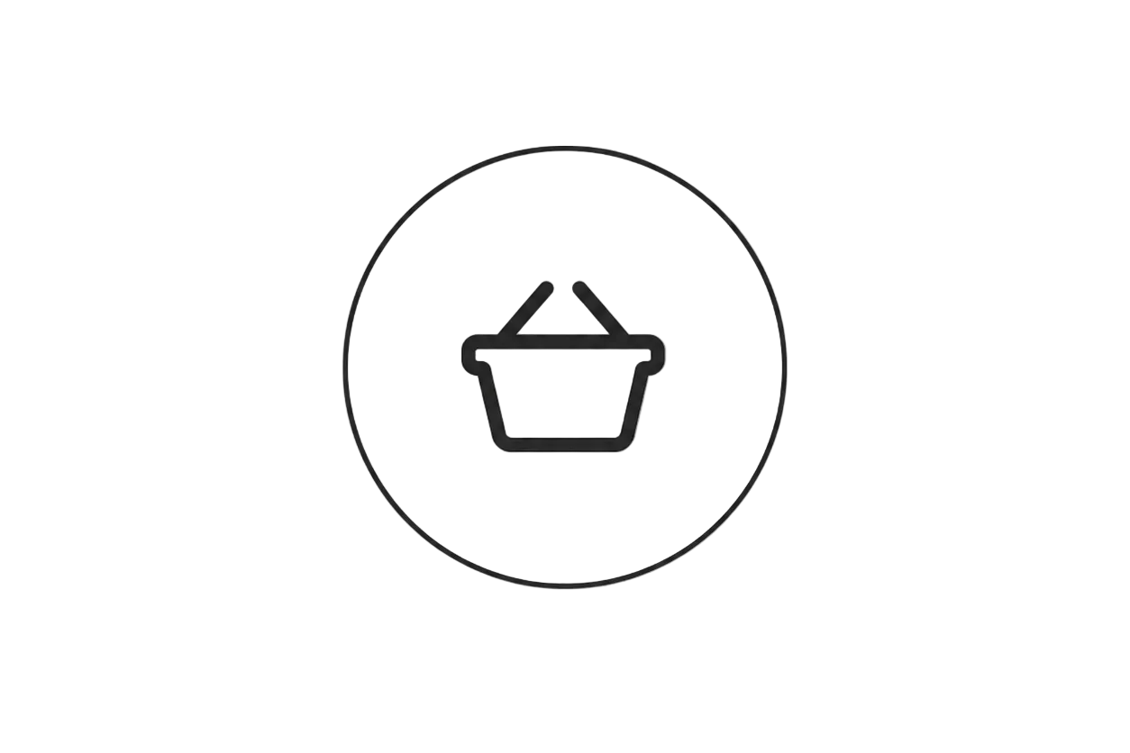 Black outline of a shopping basket icon on a white background